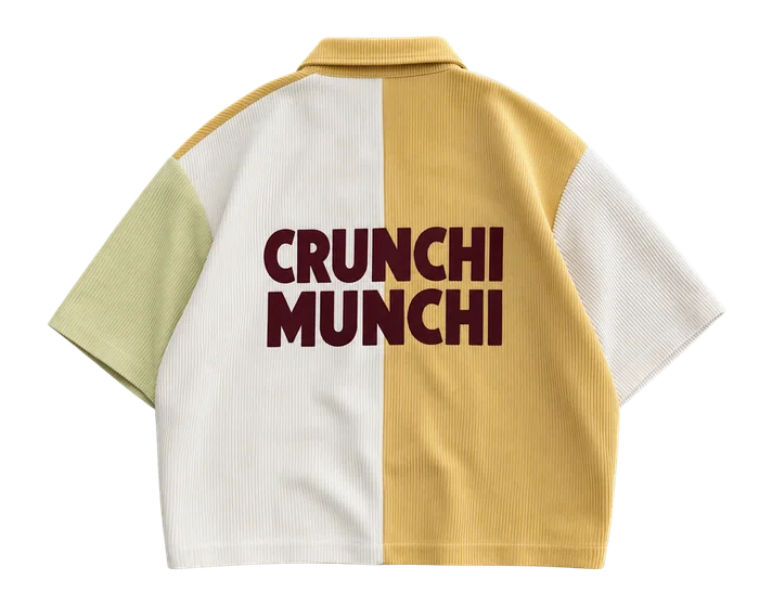 Yellow corduroy Crunchi Munchi camp shirt, back print